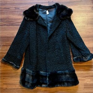 1960’s Vintage Black Faux Persian Lamb Double-Breasted Coat